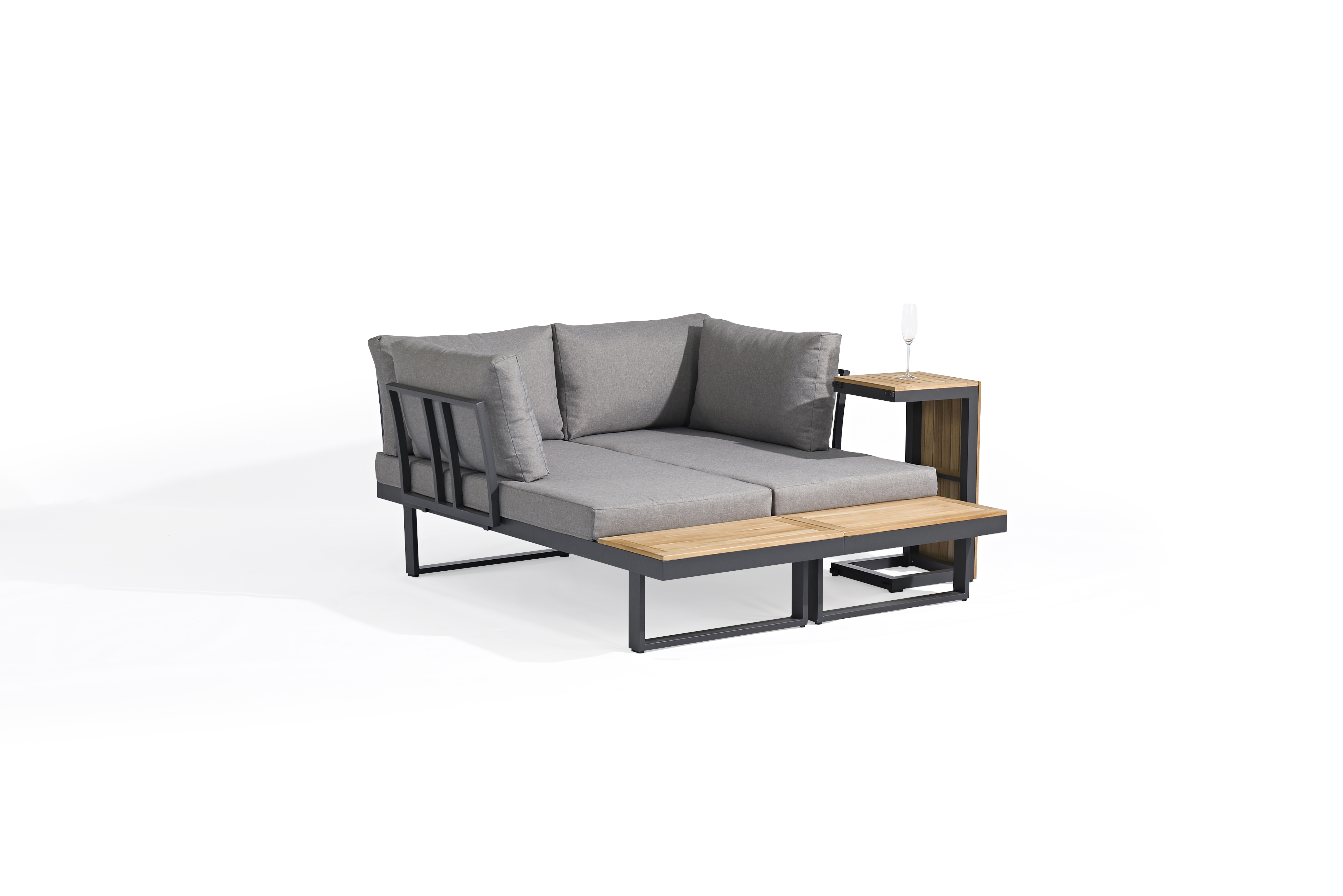 Outdoor Home Hotel Furniture Aluminium Frame Wooden Free Sectional Lounge Corner Sofa Set