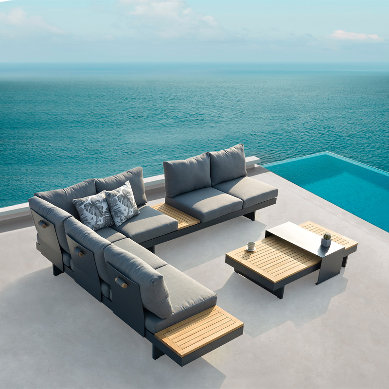 Custom Oem Aluminum Sofa Leisure Outdoor Sofa Furniture Set Aluminum Sectional Bed Garden Sofas TG-NI32