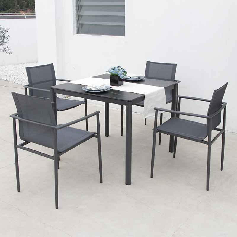 Simple courtyard garden terrace furniture outdoor leisure restaurant charcoal gray stainless steel outdoor dining table and chair combination TG-NI36.TG-NI37.TG-NI38
