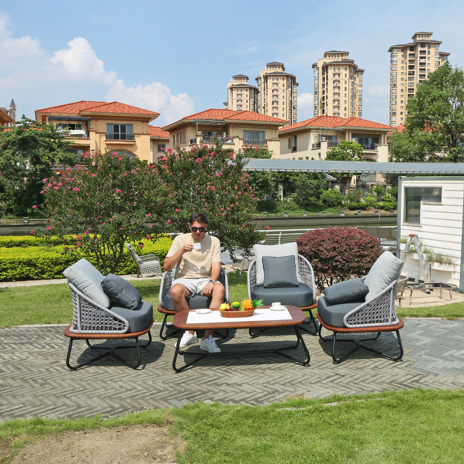 Garden Sunroom Patio Outdoor Hotel Bistro Home Balcony Modern Sofa Set Chair Furniture-TG-CM05
