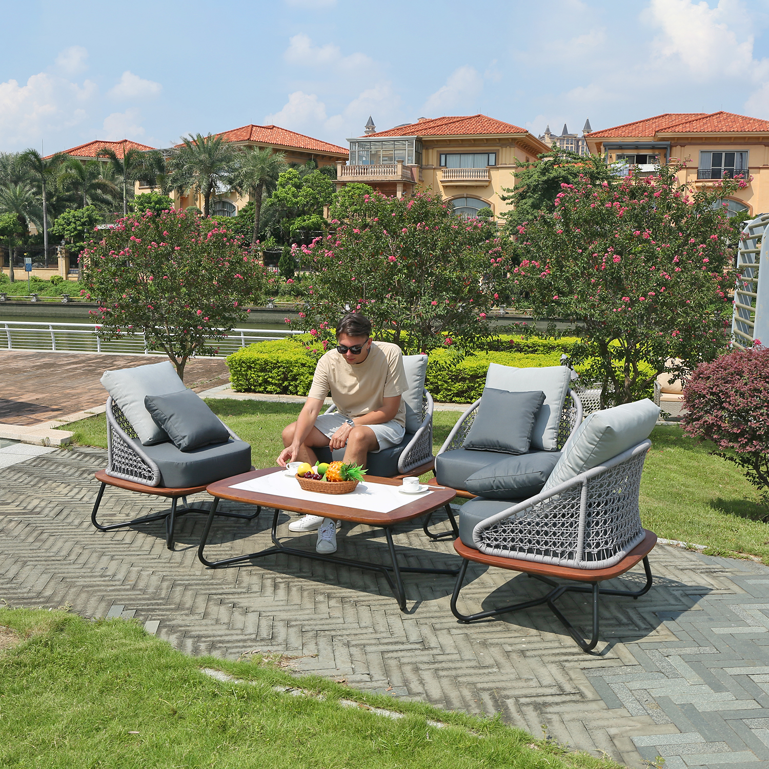 Hotel Home Balcony Outdoor Modern Garden Patio Bistro Furniture Sofa Set