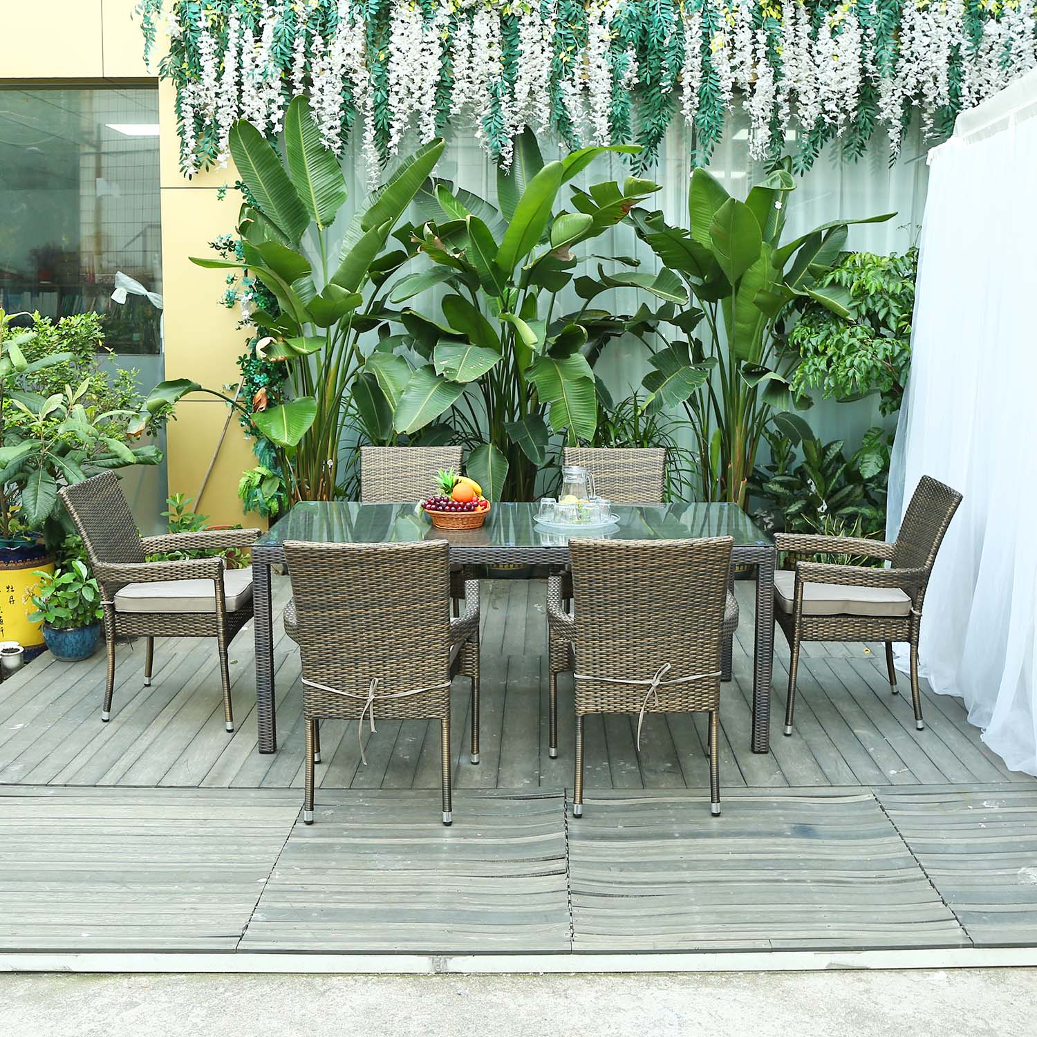 Morden Outdoor Furniture Home Hotel Restaurant Patio Garden Sets Dining Table Set Aluminum Rattan Outdoor Chair