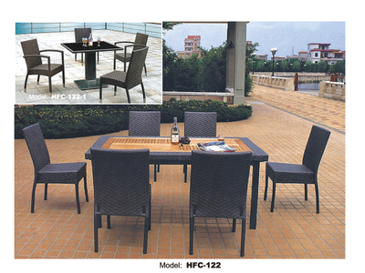 TG-HFC122 Luxury Garden Outdoor Cane Furniture Rattan Dining Table Set 6 Chairs